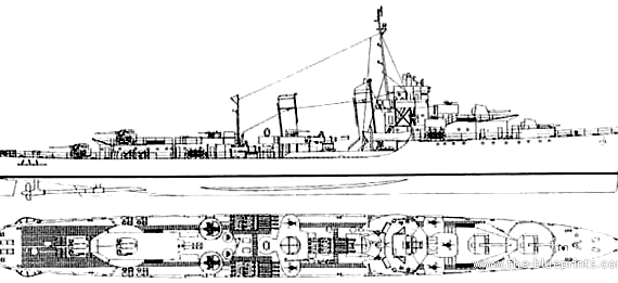 Эсминец USS DD-366 Drayton (Destroyer) (1944) - чертежи, габариты, рисунки