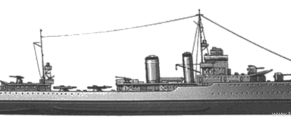 Эсминец USS DD-368 Farragut (Destroyer) (1939) - чертежи, габариты, рисунки