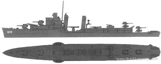 Эсминец USS DD-372 Cassin (Destroyer) (1943) - чертежи, габариты, рисунки