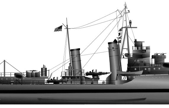 Эсминец USS DD-374 Tucker (Destroyer) - чертежи, габариты, рисунки