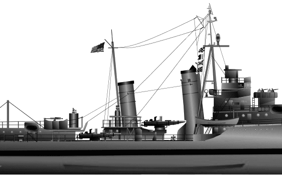 Эсминец USS DD-374 Tucker (Destroyer) (1944) - чертежи, габариты, рисунки