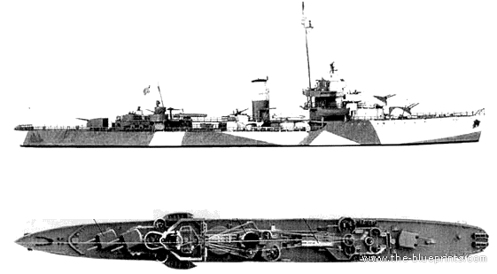 Destroyer USS DD-394 Sampson (Destroyer) (1943) - drawings, dimensions, pictures