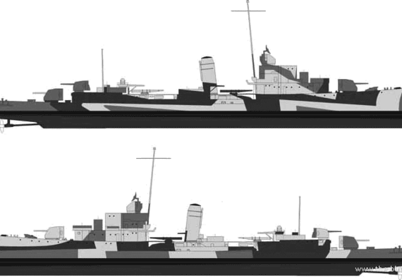 Эсминец USS DD-395 Davis (Destroyer) (1944) - чертежи, габариты, рисунки