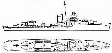 Эсминец USS DD-401 Maury (Destroyer) (1942) - чертежи, габариты, рисунки