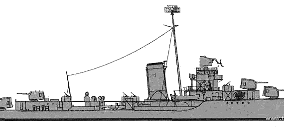 Эсминец USS DD-405 Rowan (Destroyer) (1942) - чертежи, габариты, рисунки