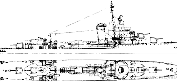 Destroyer USS DD-409 Sims (1942) - drawings, dimensions, pictures