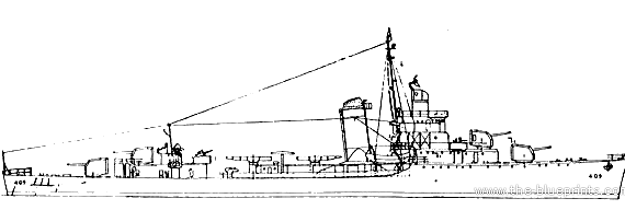 Эсминец USS DD-409 Sims (Destroyer) (1942) - чертежи, габариты, рисунки