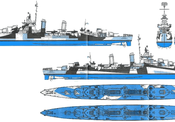 Эсминец USS DD-421 Benson (Destroyer) (1945) - чертежи, габариты, рисунки