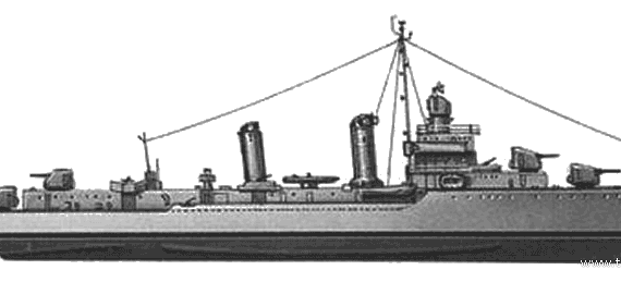 Эсминец USS DD-423 Gleaves (Destroyer) (1944) - чертежи, габариты, рисунки