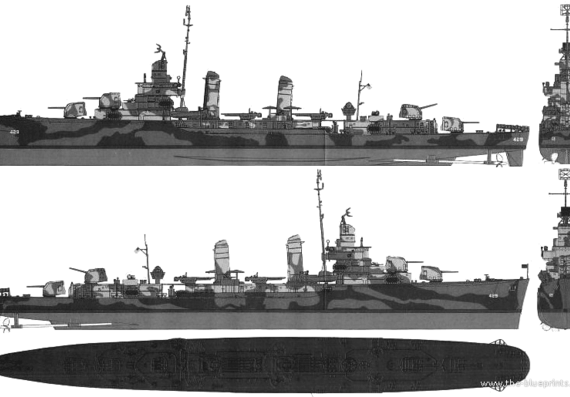 Эсминец USS DD-429 Livermore (Destroyer) (1942) - чертежи, габариты, рисунки