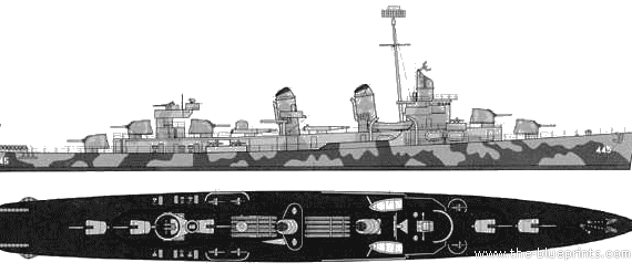 Destroyer USS DD-445 Fletcher - drawings, dimensions, figures
