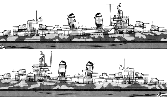 Эсминец USS DD-445 Fletcher (Destroyer) (1942) - чертежи, габариты, рисунки