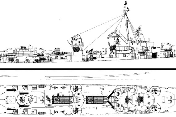Эсминец USS DD-445 Heermann (Destroyer - чертежи, габариты, рисунки