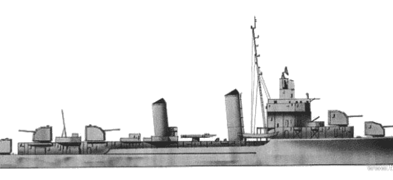 Эсминец USS DD-453 Bristol (Destroyer) (1944) - чертежи, габариты, рисунки