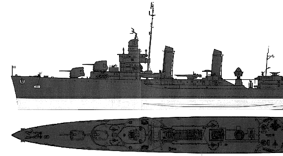 Эсминец USS DD-459 Laffey (Destroyer) - чертежи, габариты, рисунки