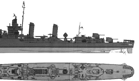 Эсминец USS DD-460 Woodworth (Destroyer) (1942) - чертежи, габариты, рисунки