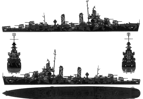 Эсминец USS DD-484 Buchanan (Destroer) (1942) - чертежи, габариты, рисунки
