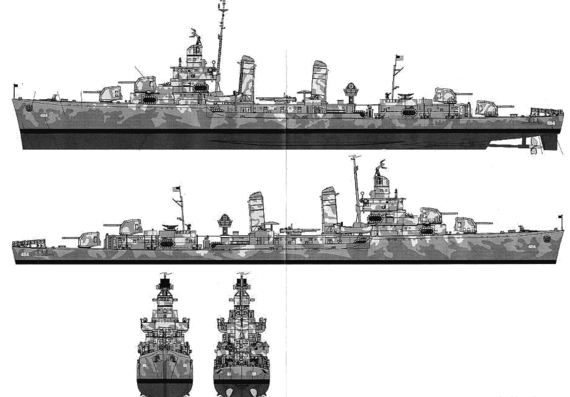 Эсминец USS DD-484 Buchanan (Destroyer) (1942) - чертежи, габариты, рисунки
