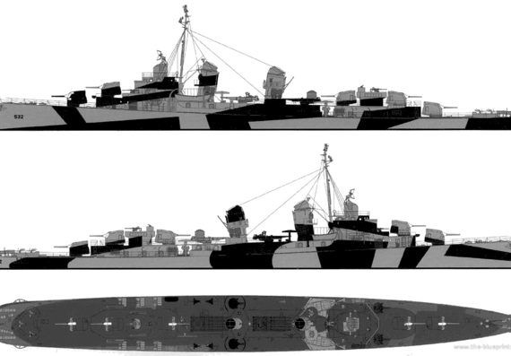Эсминец USS DD-532 Heermann (Destroyer) (1944) - чертежи, габариты, рисунки