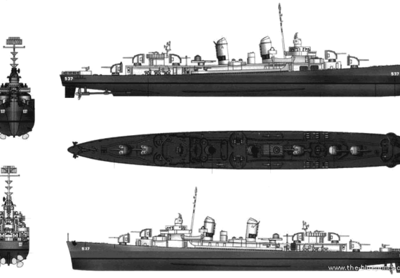 Эсминец USS DD-537 The Sullivans (Destroyer) - чертежи, габариты, рисунки