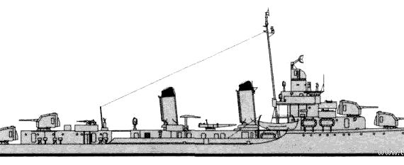 Эсминец USS DD-606 Coghlan (Destroyer) (1944) - чертежи, габариты, рисунки