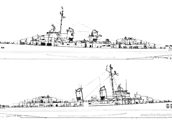 Эсминец USS DD-661 Kidd (Destroyer) - чертежи, габариты, рисунки