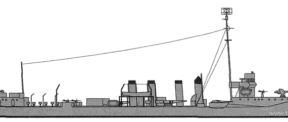 Эсминец USS DD-66 Allen (Destroyer) (1942) - чертежи, габариты, рисунки