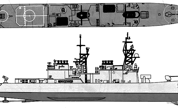 Эсминец USS DD-693 Spruance (Destroyer) - чертежи, габариты, рисунки