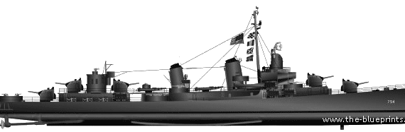 Корабль USS DD-794 Irwin (Destroyer) - чертежи, габариты, рисунки