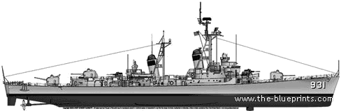 Эсминец USS DD-931 Forrest Sherman (Destroyer) - чертежи, габариты, рисунки