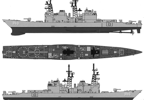 Эсминец USS DD-986 Halley W Hill (Destroyer)-2 - чертежи, габариты, рисунки