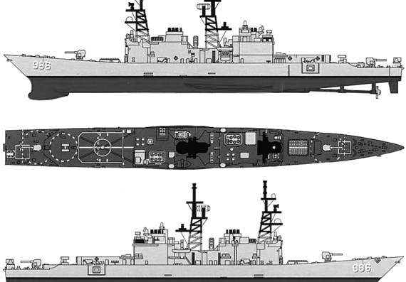 Эсминец USS DD-986 Halley W Hill (Destroyer) - чертежи, габариты, рисунки