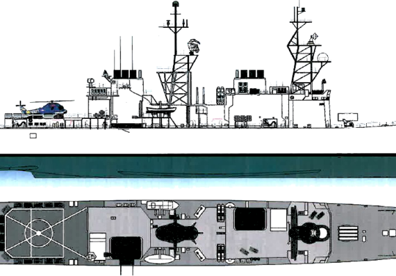 Эсминец USS DD-992 Fletcher 1988 (Destroyer) - чертежи, габариты, рисунки