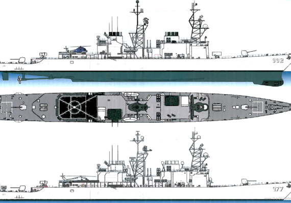 Destroyer USS DD-992 Fletcher (Destroyer) - drawings, dimensions ...