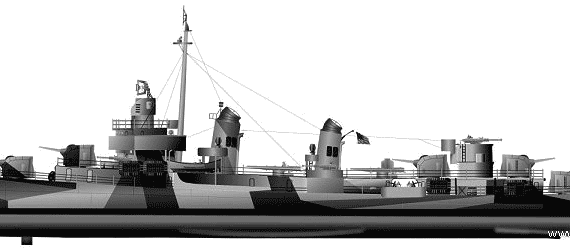 Боевой корабль USS DD656 Van Valkenburgh - чертежи, габариты, рисунки