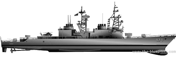 Боевой корабль USS DD970 Caron - чертежи, габариты, рисунки