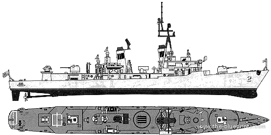 Эсминец USS DDG-2 Charles F. Adams (Destroyer) - чертежи, габариты, рисунки