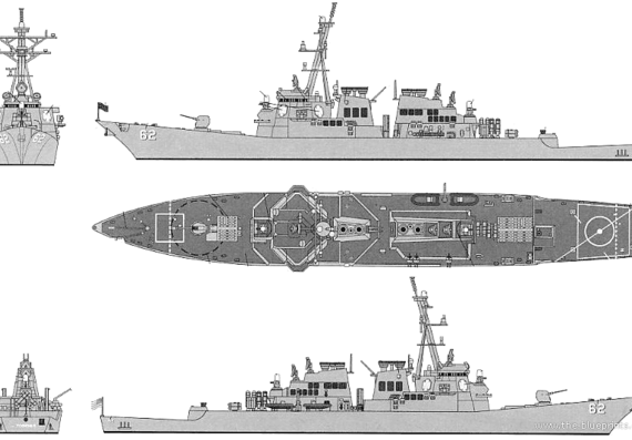 Эсминец USS DDG-62 Fitzgerald (Destroyer) - чертежи, габариты, рисунки