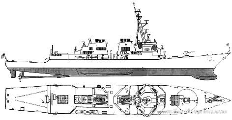 Эсминец USS DDG-80 Roosevelt (Destroyer) - чертежи, габариты, рисунки