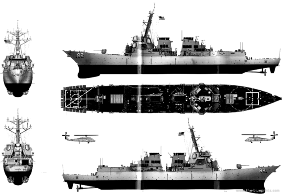 Эсминец USS DDG-82 Lassen (Destroyer) - чертежи, габариты, рисунки