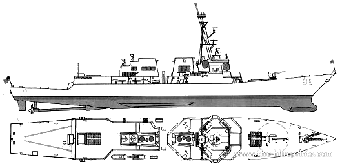 Эсминец USS DDG-89 Mustin (Destroyer) - чертежи, габариты, рисунки