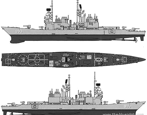 Эсминец USS DDG-993 Kidd (Destroyer) - чертежи, габариты, рисунки