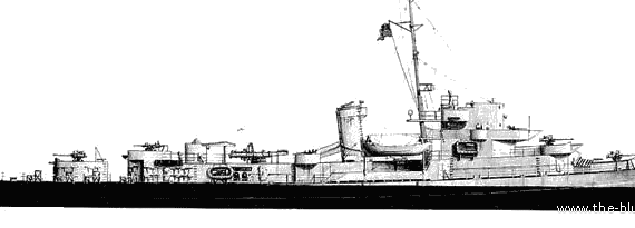 Эсминец USS DE-20 Hardy (Destroyer Escort) (1943) - чертежи, габариты, рисунки
