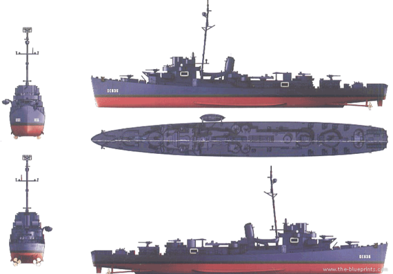 Корабль USS DE-635 England (Destroyer Escort) - чертежи, габариты, рисунки