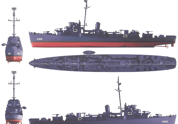 Эсминец USS DE-635 England (Destroyer Escort) (1945) - чертежи, габариты, рисунки