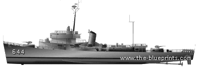 Эсминец USS DE-664 Vammen (Destroyer Escort) - чертежи, габариты, рисунки