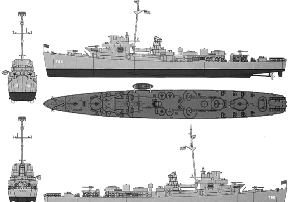 Эсминец USS DE-766 Slater (Destroyer Escort) - чертежи, габариты, рисунки