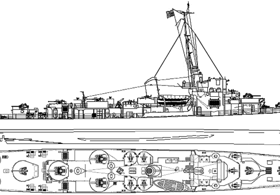Эсминец USS DE-766 Slater (Destroyer Escort) (1943) - чертежи, габариты, рисунки