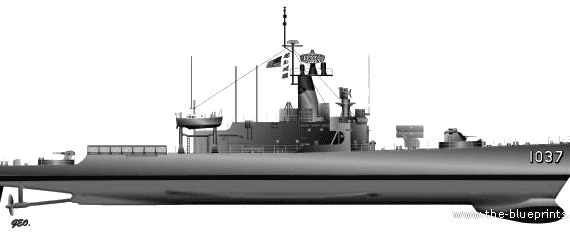 Боевой корабль USS DE1037 Bronstein - чертежи, габариты, рисунки