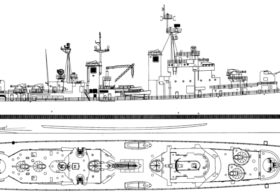 Destroyer USS DL-1 Norfolk 1957 (Destroyer Leader) - drawings, dimensions, pictures